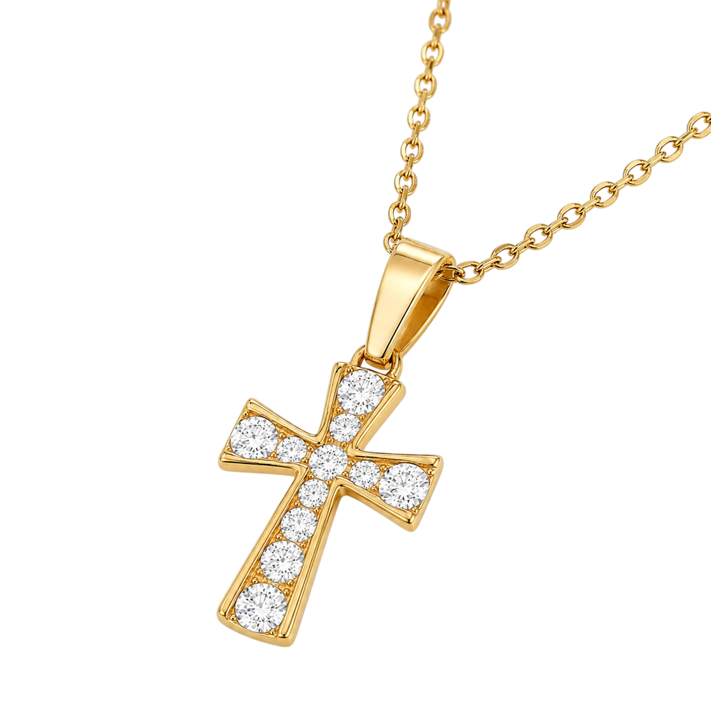 Collier Croix Zirconium Plaqué Or Jaune 18 Carats