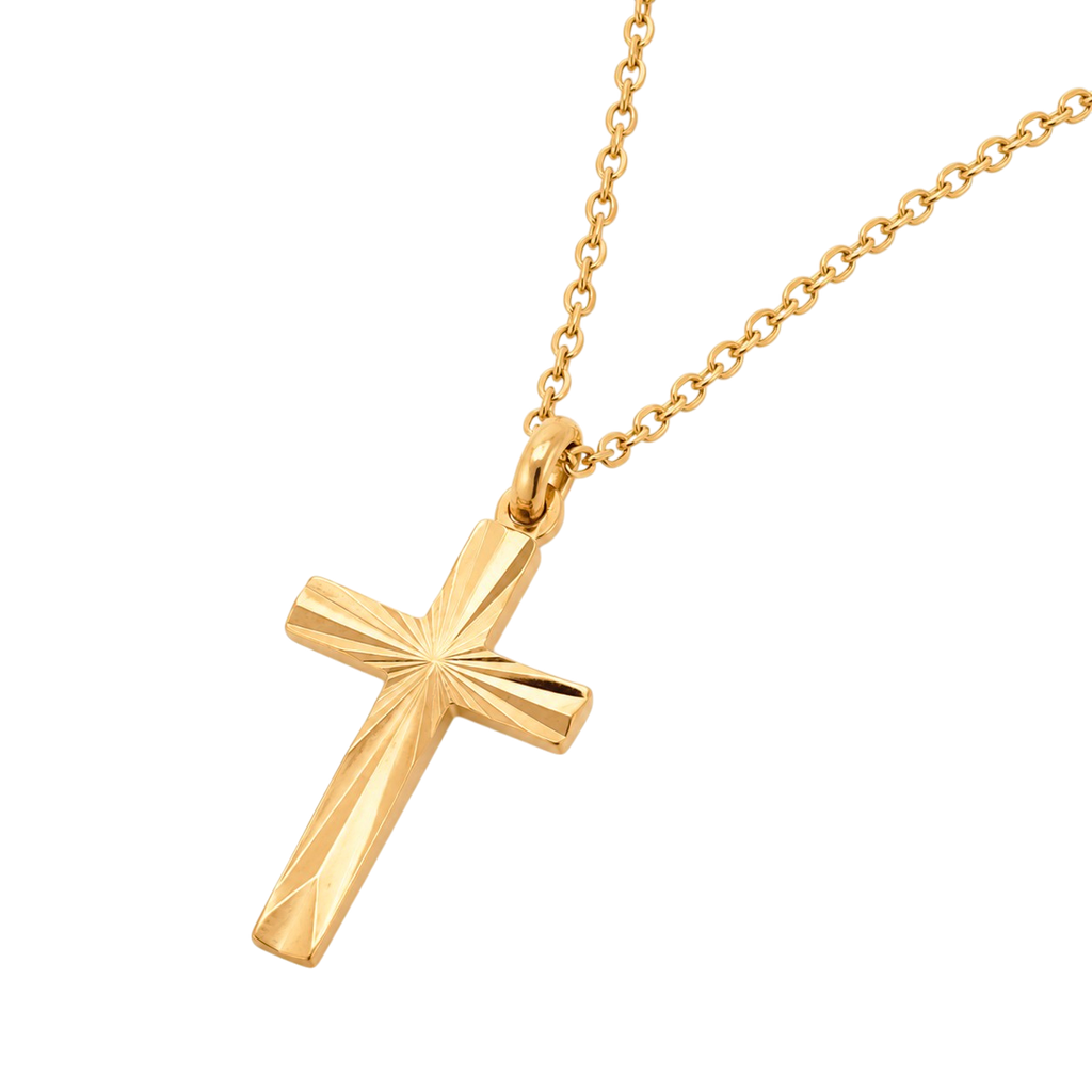 Collier Croix en Plaqué Or Jaune 18 Carats – Pendentif Gravé | Orinae