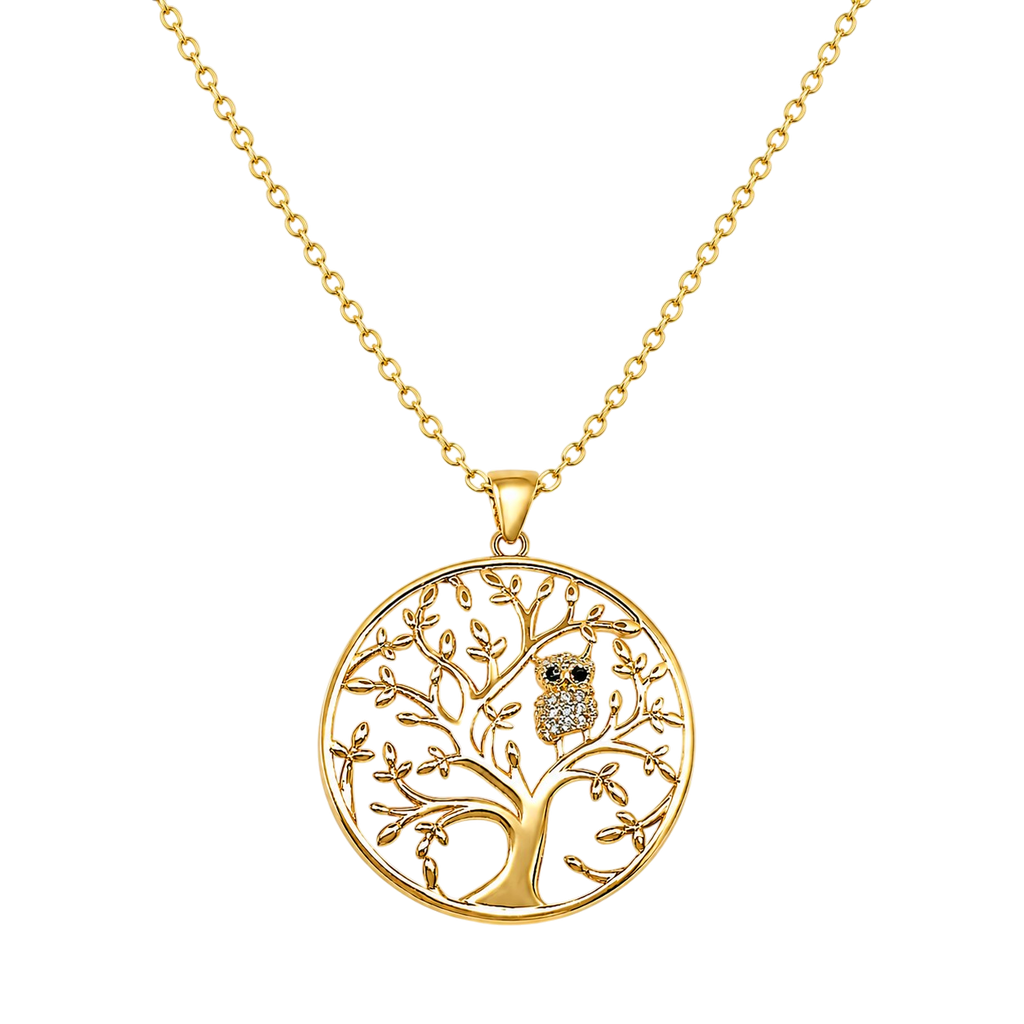 Collier Arbre de Vie & Hibou – Plaqué Or Jaune 18 Carats