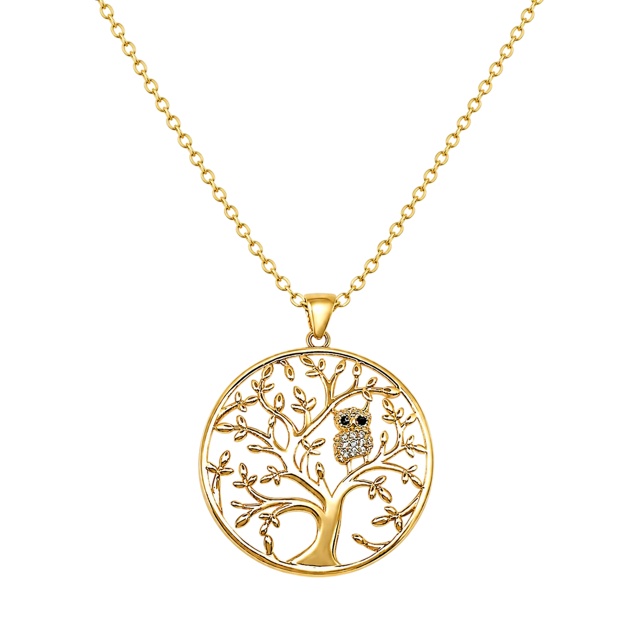 Collier Arbre de Vie & Hibou – Plaqué Or Jaune 18 Carats