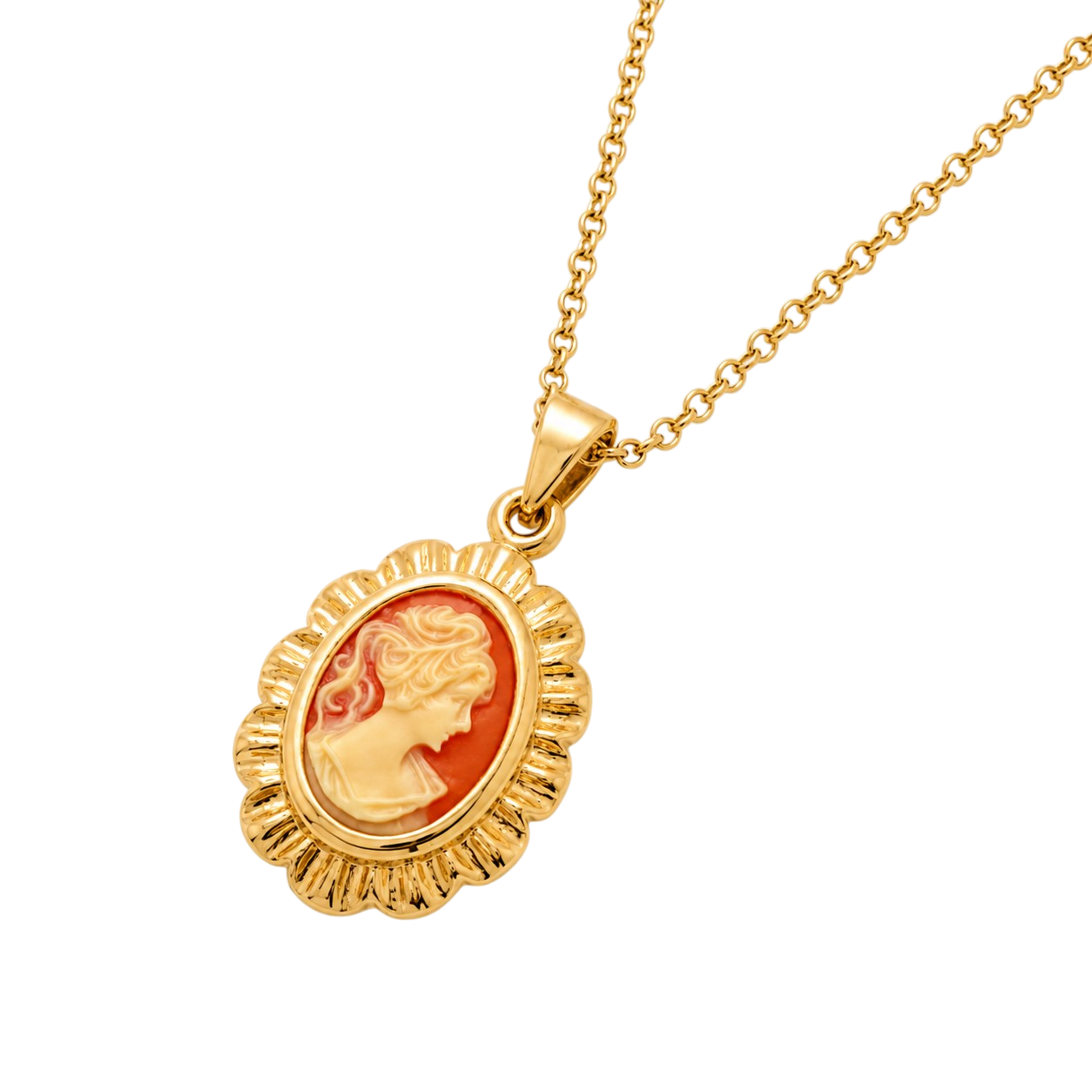 Collier Camée rouge Vintage – Plaqué Or 18 Carats & Résine