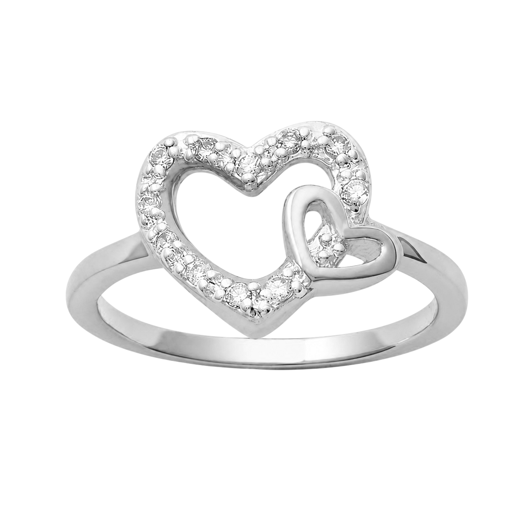 Bague Cœurs Entrelacés Argent 925 Rhodié & Zirconiums