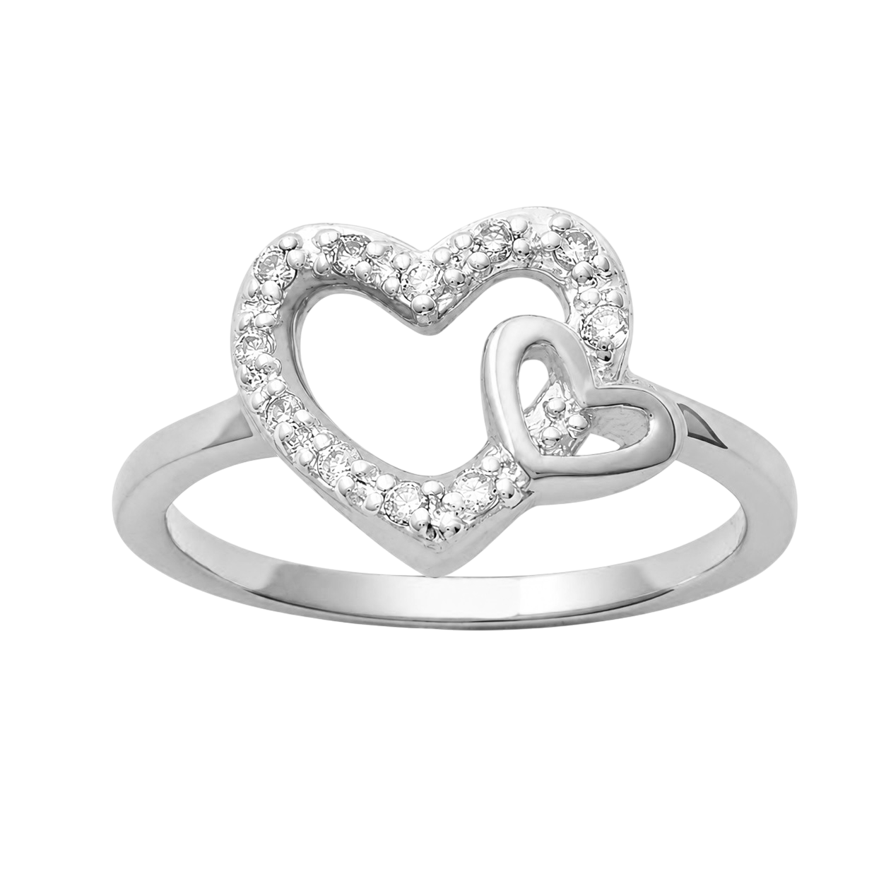 Bague Cœurs Entrelacés Argent 925 Rhodié & Zirconiums