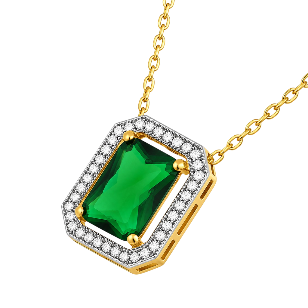 Collier Émeraude Royale – Plaqué Or Jaune 18 Carats