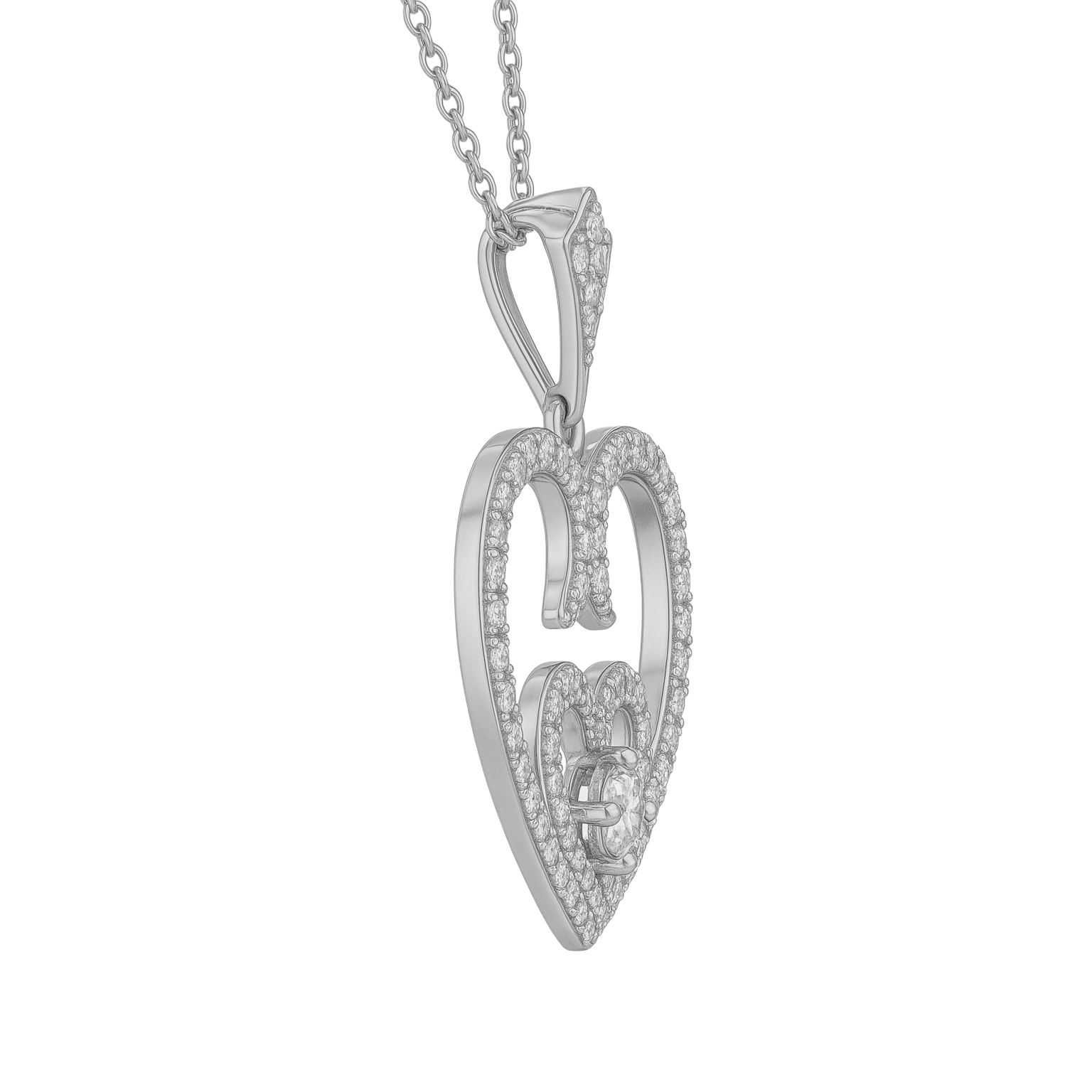 Collier Cœur en Argent 925 Rhodié & Zirconium – Pendentif Double Cœur