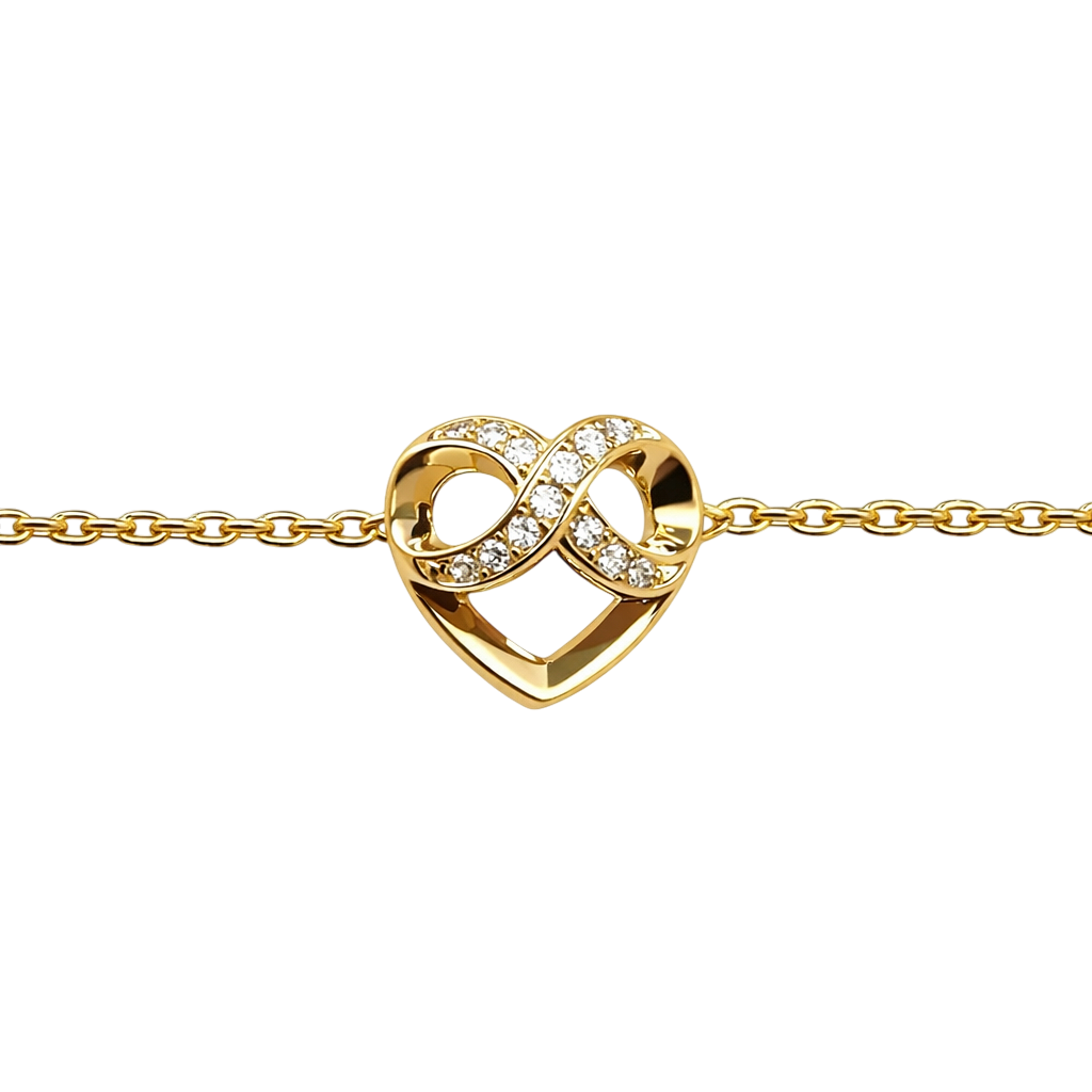 Bracelet Cœur Infini en Plaqué Or 18 Carats & Zirconium