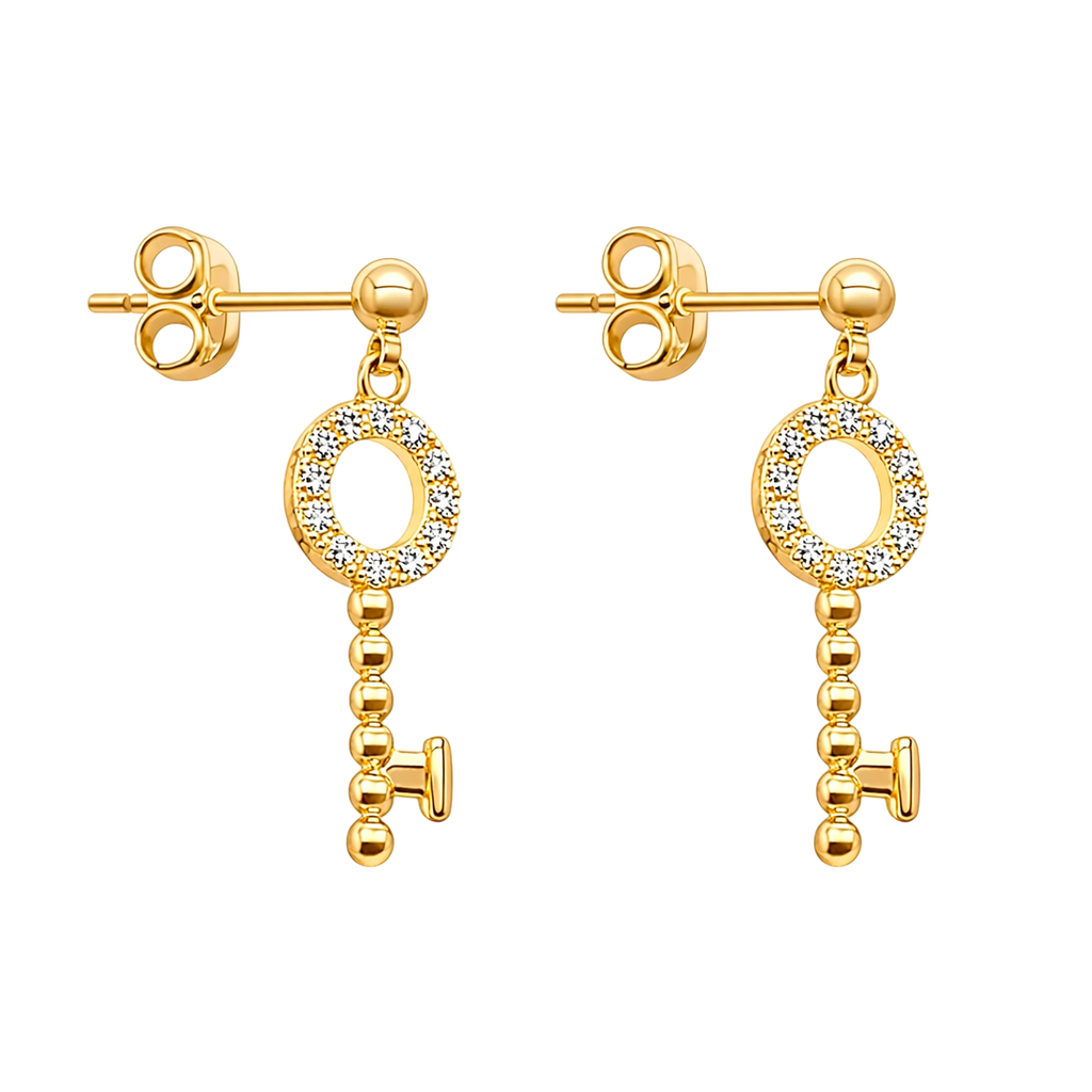 Boucles d’oreilles Clé en plaqué or 18 carats & zirconium