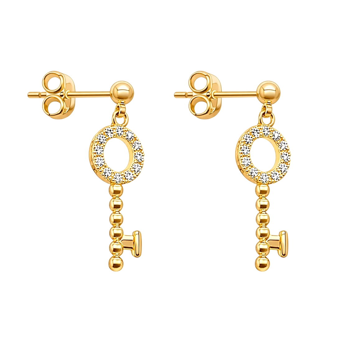 Boucles d’oreilles Clé en plaqué or 18 carats & zirconium