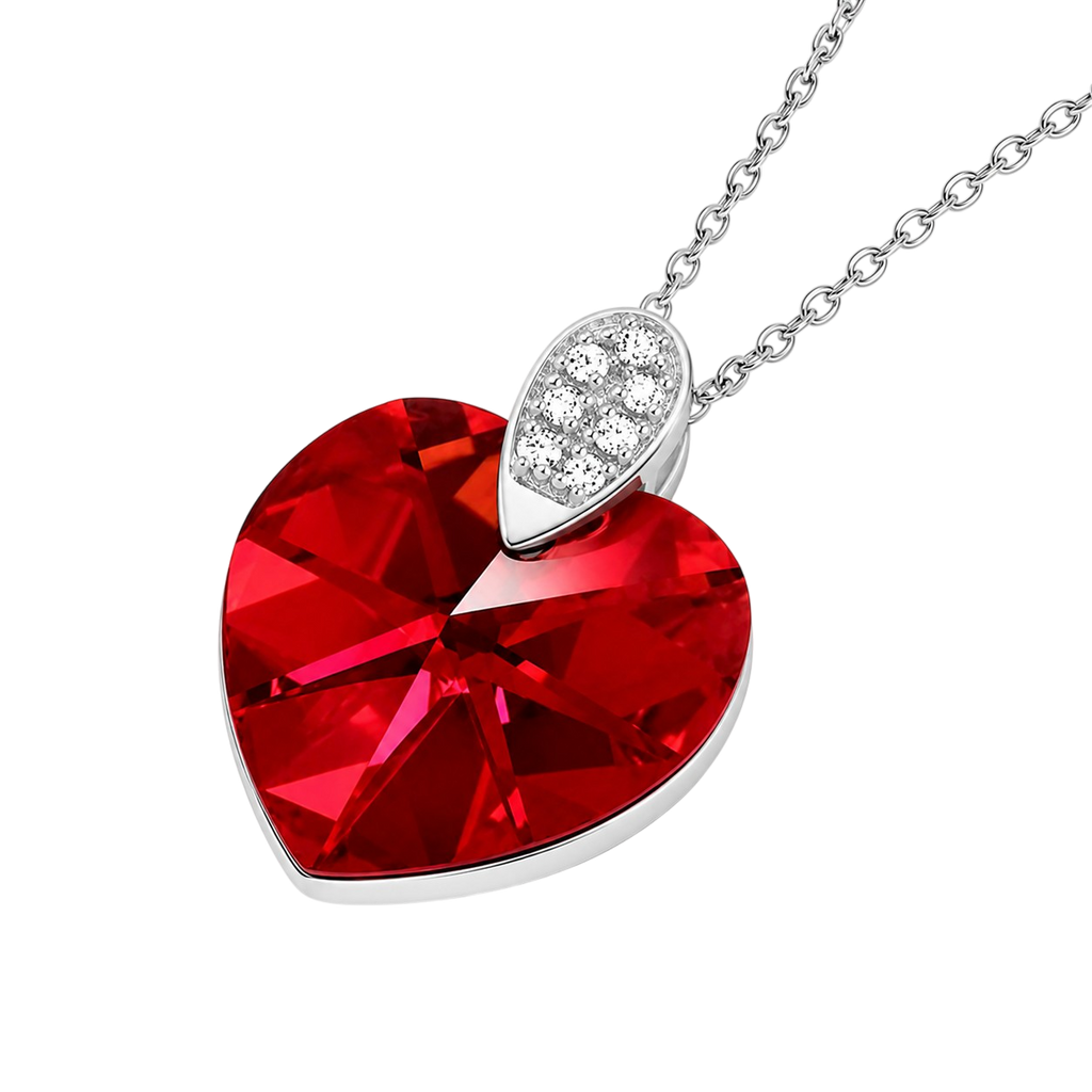 Collier Cœur Cristal rouge & Zirconiums en Argent 925 Rhodié