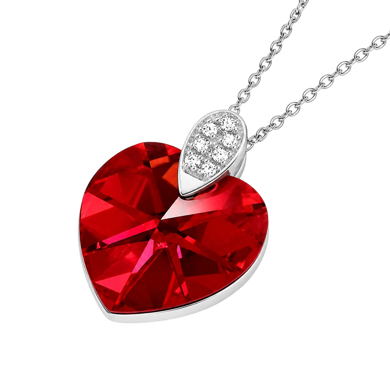 Collier Cœur Cristal rouge & Zirconiums en Argent 925 Rhodié