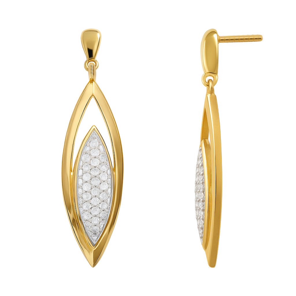 Boucles d’oreilles pendantes en plaqué or & zirconium — Élégance ovale
