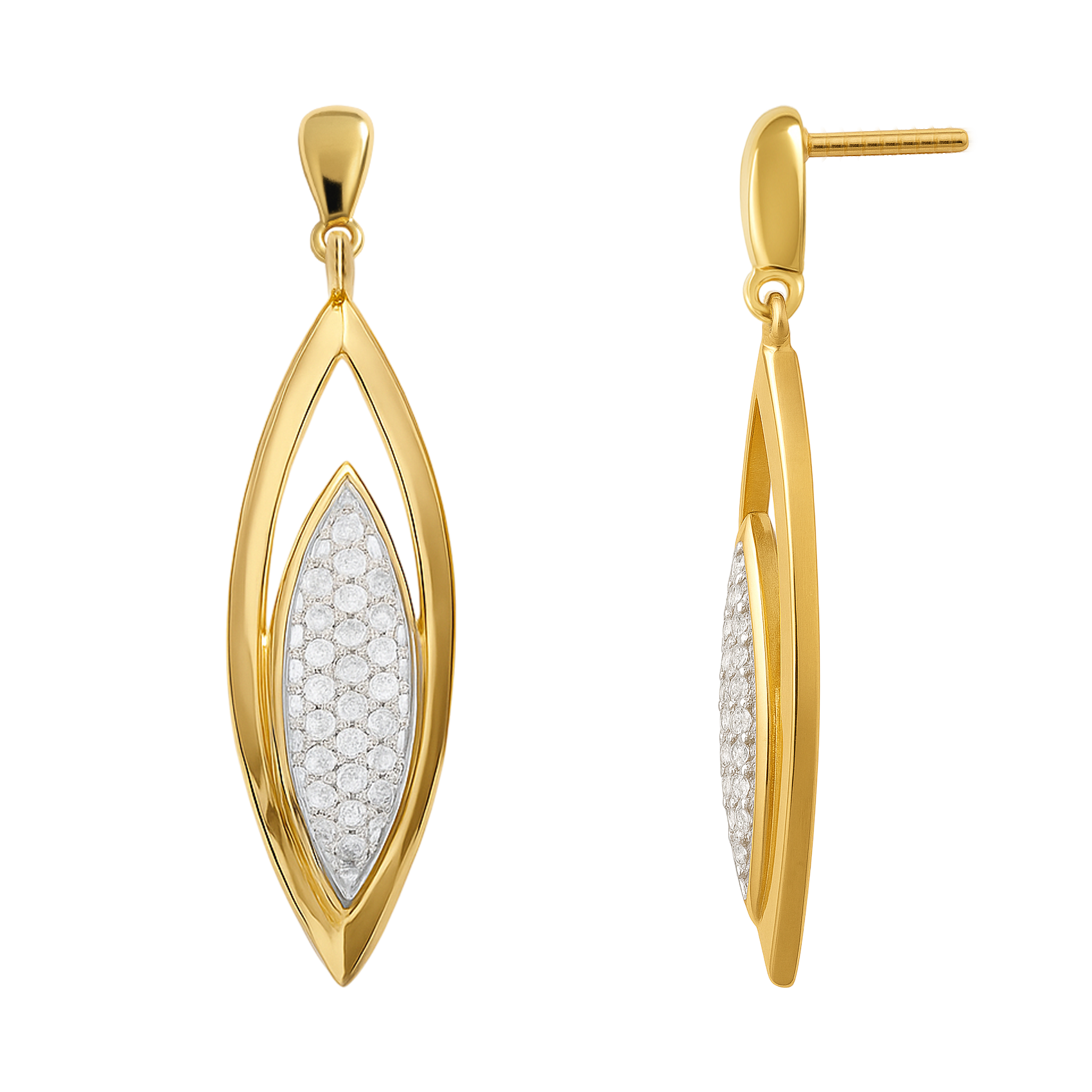 Boucles d’oreilles pendantes en plaqué or & zirconium — Élégance ovale