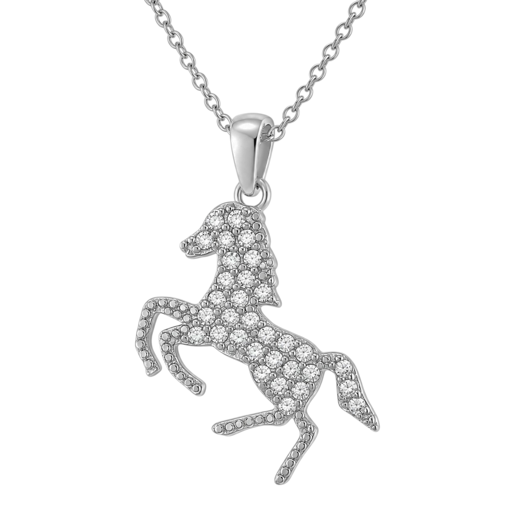 Collier Cheval en Argent 925 Rhodié & Zirconiums