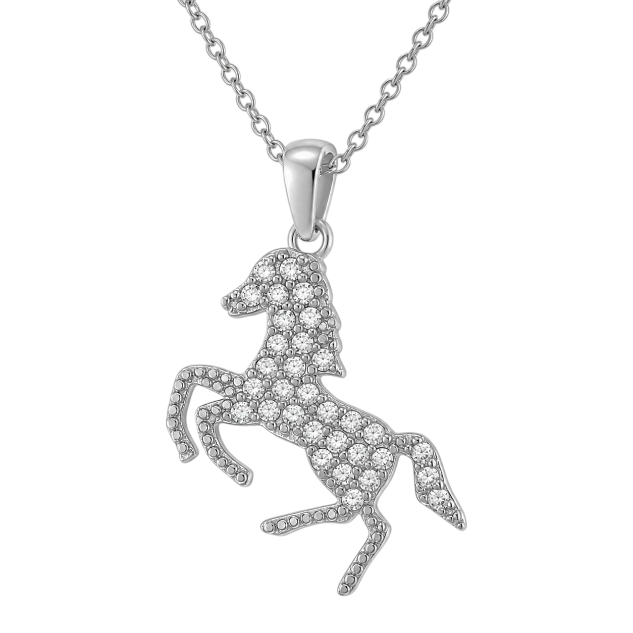 Collier Cheval en Argent 925 Rhodié & Zirconiums