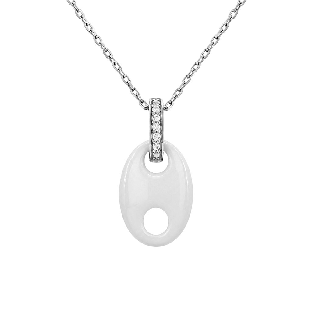Collier Céramique Blanche & Argent 925 Rhodié