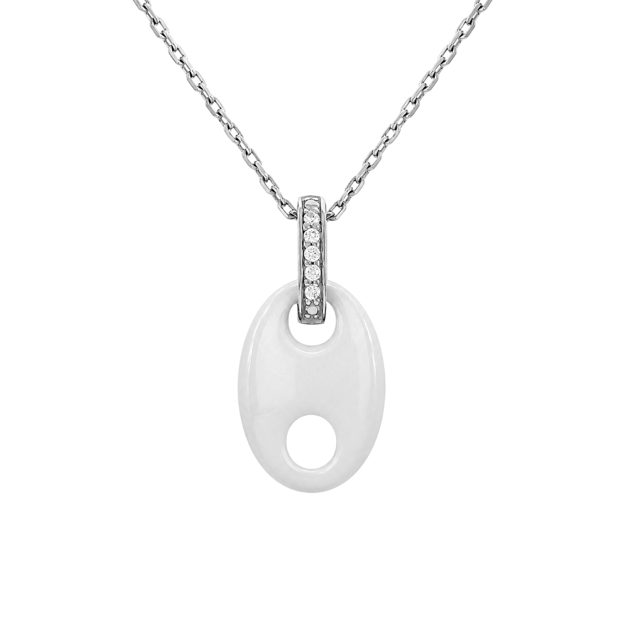 Collier Céramique Blanche & Argent 925 Rhodié