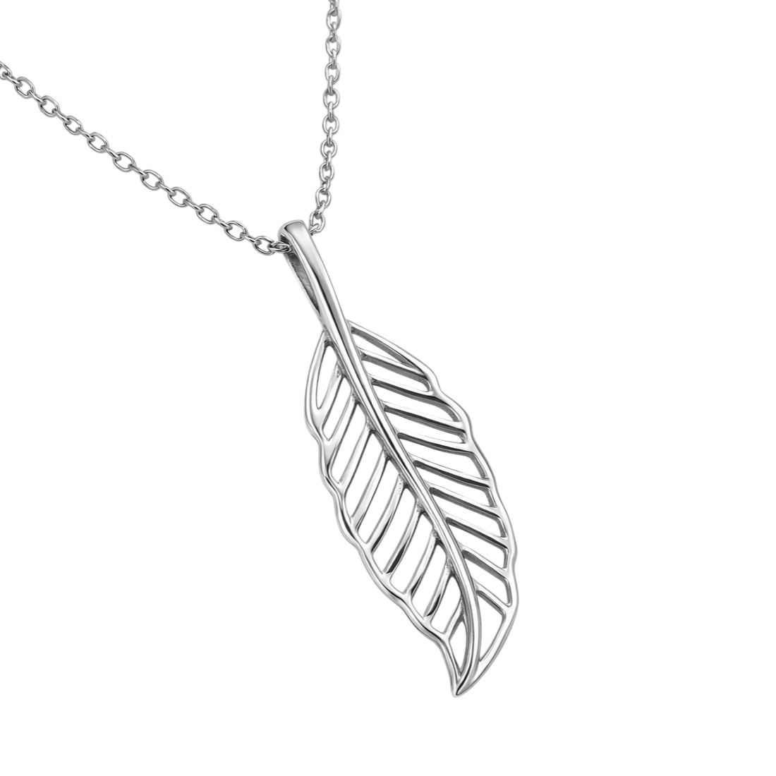 Collier Feuille Ajourée en Argent 925 Rhodié – Élégance Naturelle