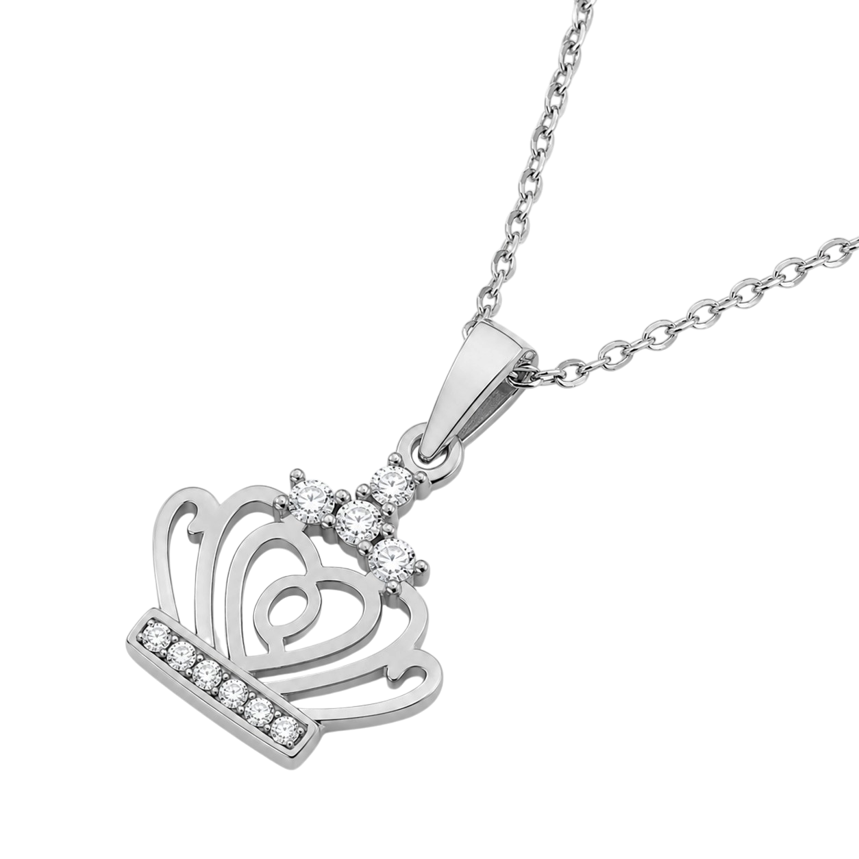 Collier Couronne Cœur Argent 925 Rhodié & Zirconiums