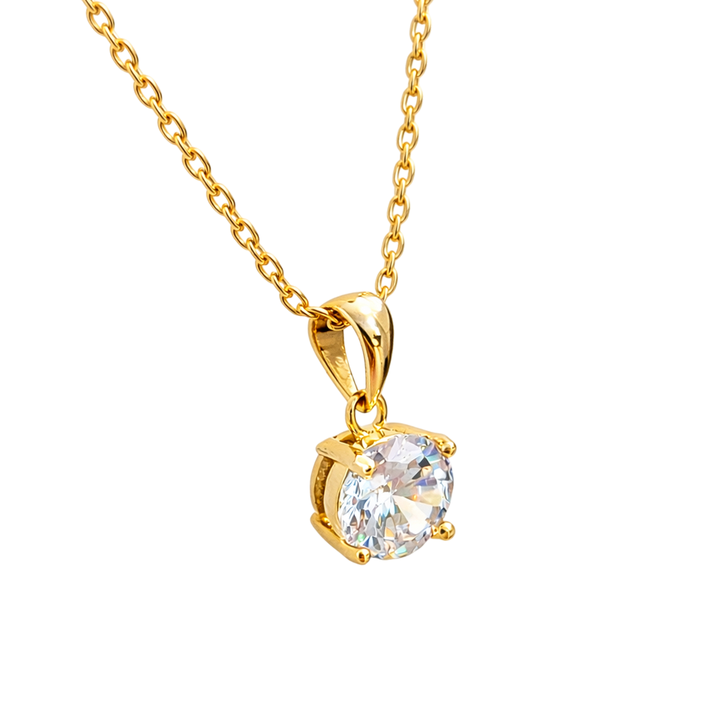 Collier Solitaire Zirconium – Plaqué Or 18 Carats