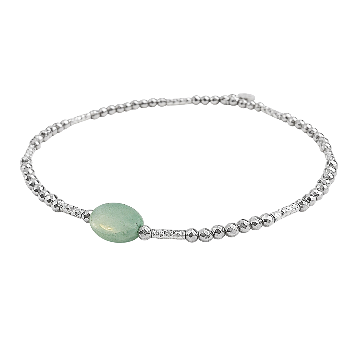 Bracelet en Argent 925 Rhodié & Quartzite Verte