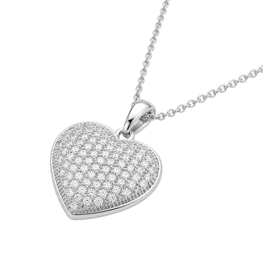 Collier Cœur Pavé Zirconium en Argent 925 Rhodié