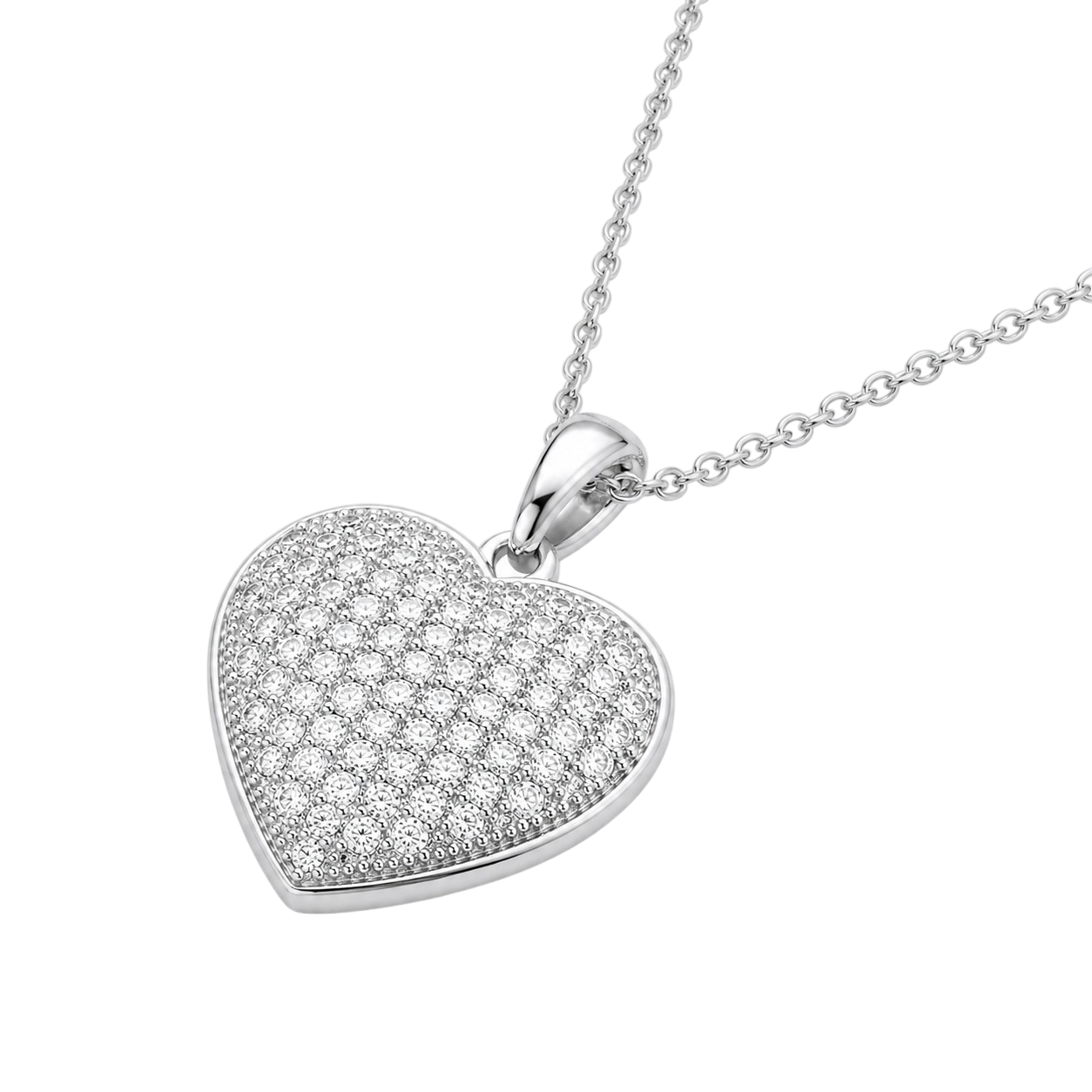 Collier Cœur Pavé Zirconium en Argent 925 Rhodié