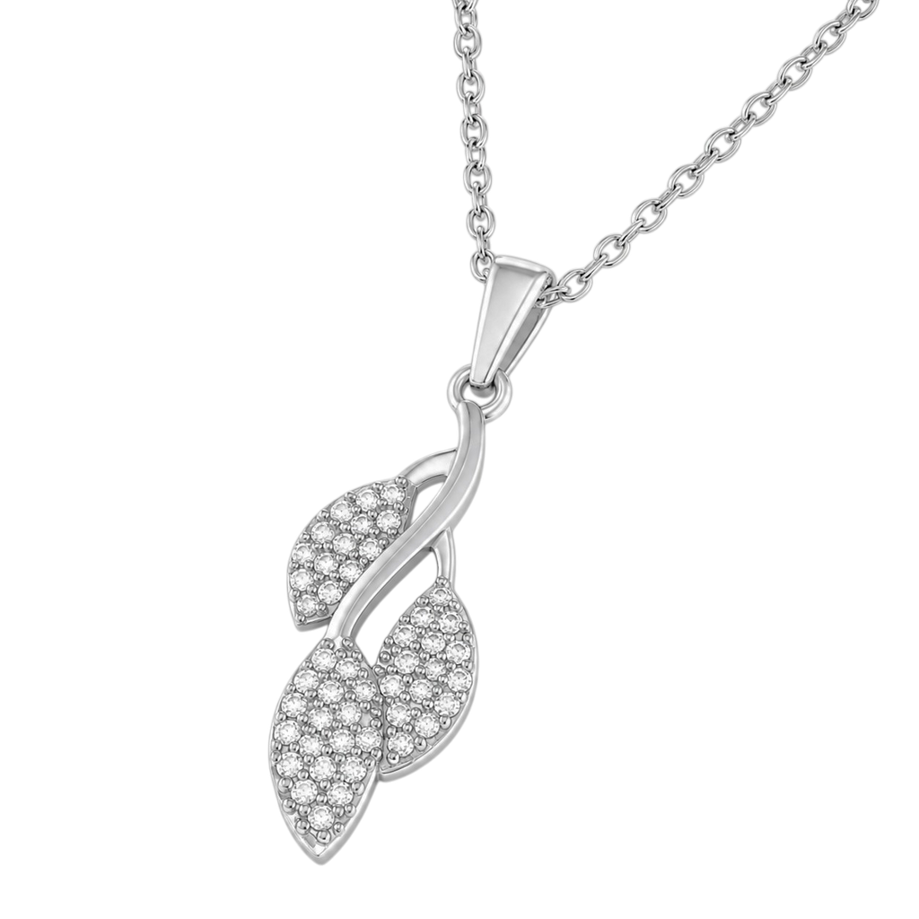Collier Feuillage en Argent 925 Rhodié & Zirconiums