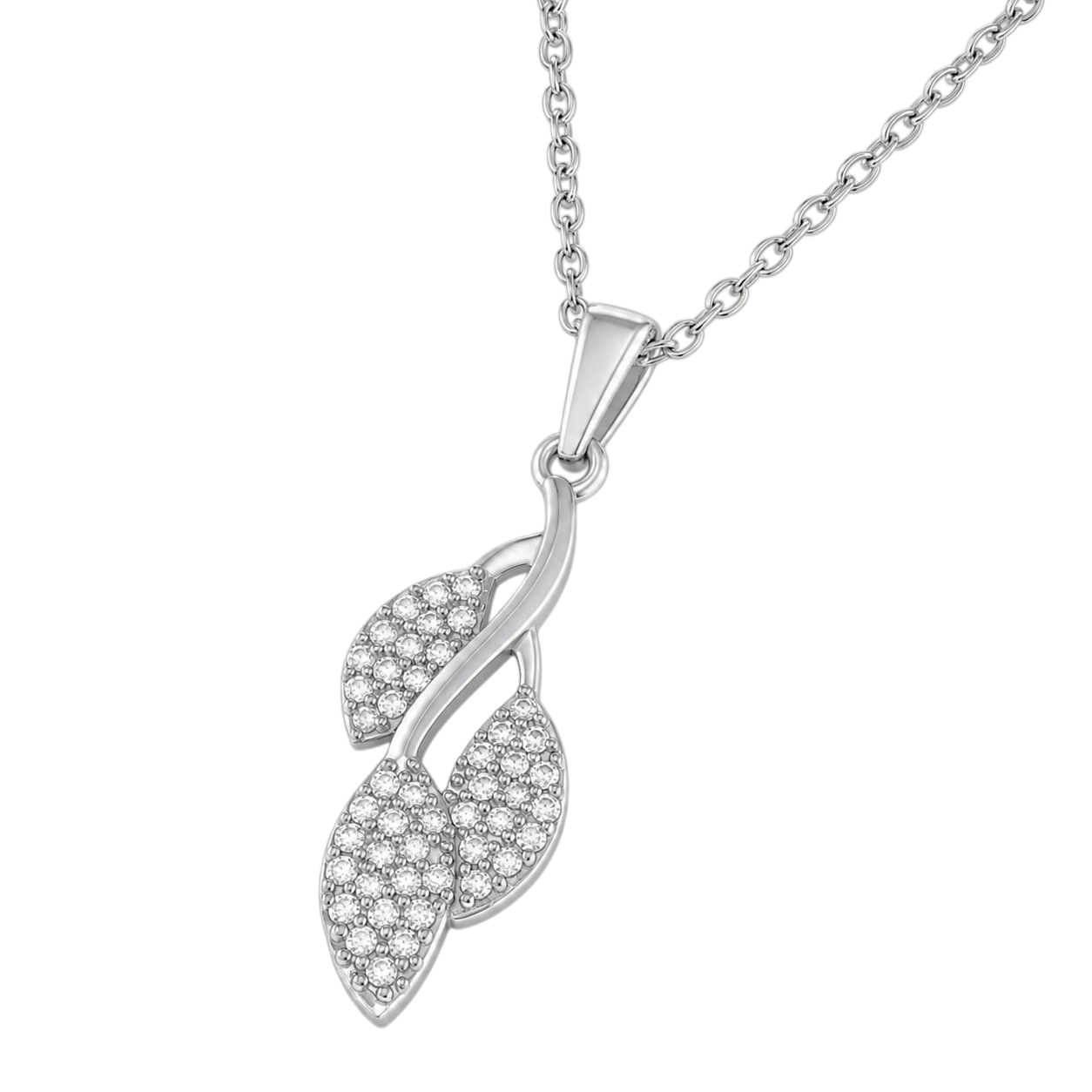 Collier Feuillage en Argent 925 Rhodié & Zirconiums