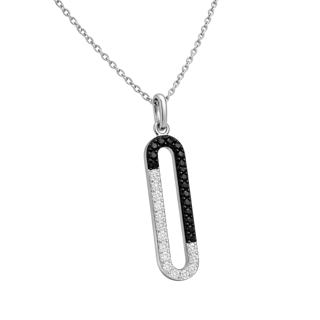 Collier Argent 925 Rhodié & Zirconium Noir et Blanc – Élégance Contemporaine