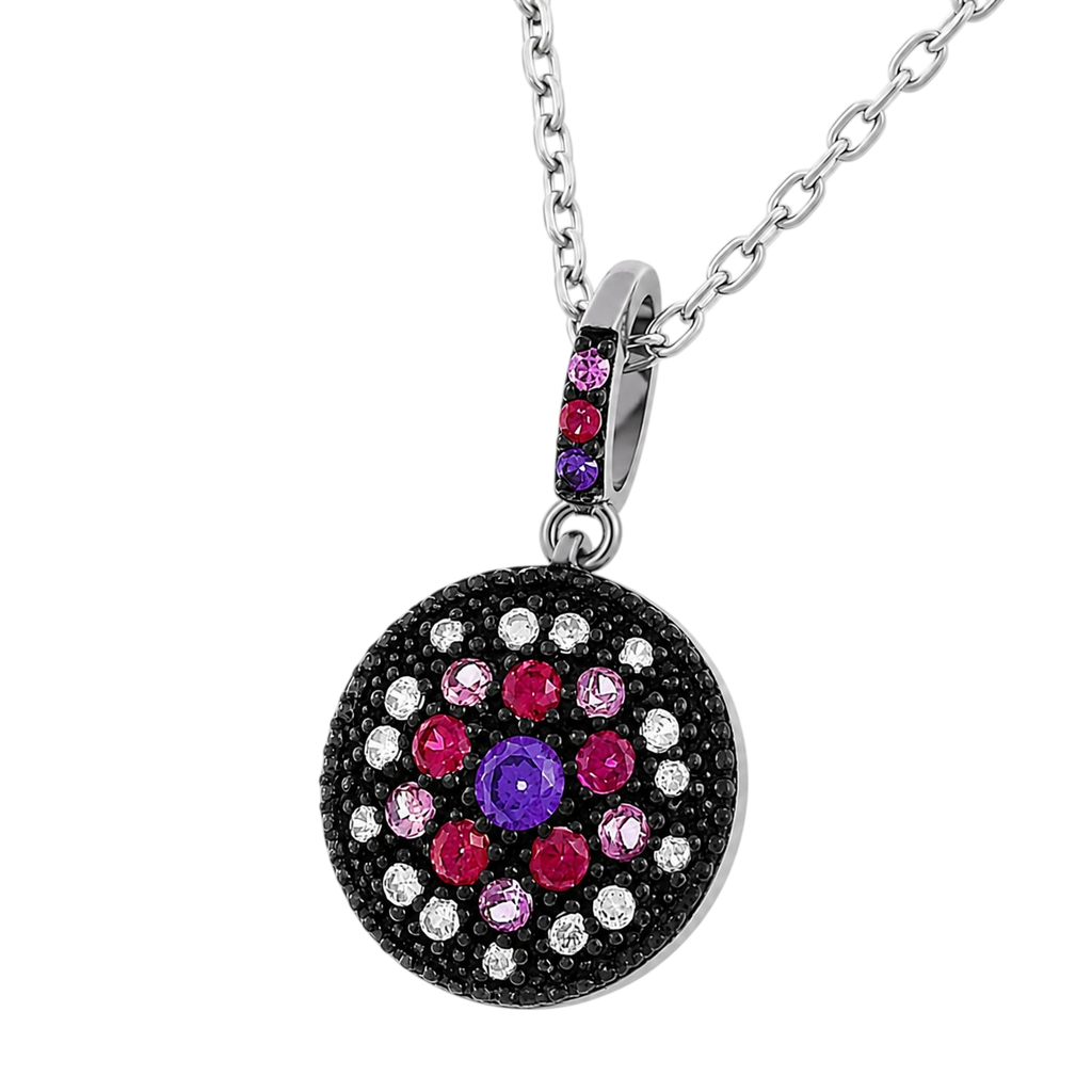 Collier Argent 925 Rhodié & Zirconiums Multicolores