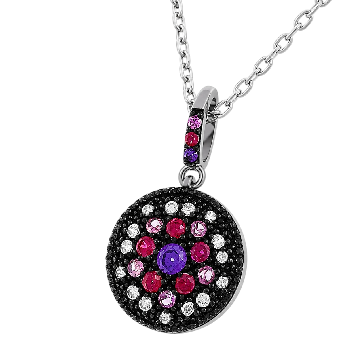 Collier Argent 925 Rhodié & Zirconiums Multicolores