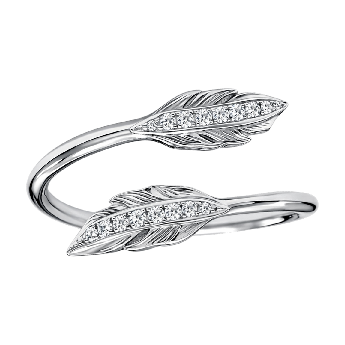 Bague Feuille Élégance – Argent 925 Rhodié & Zirconiums