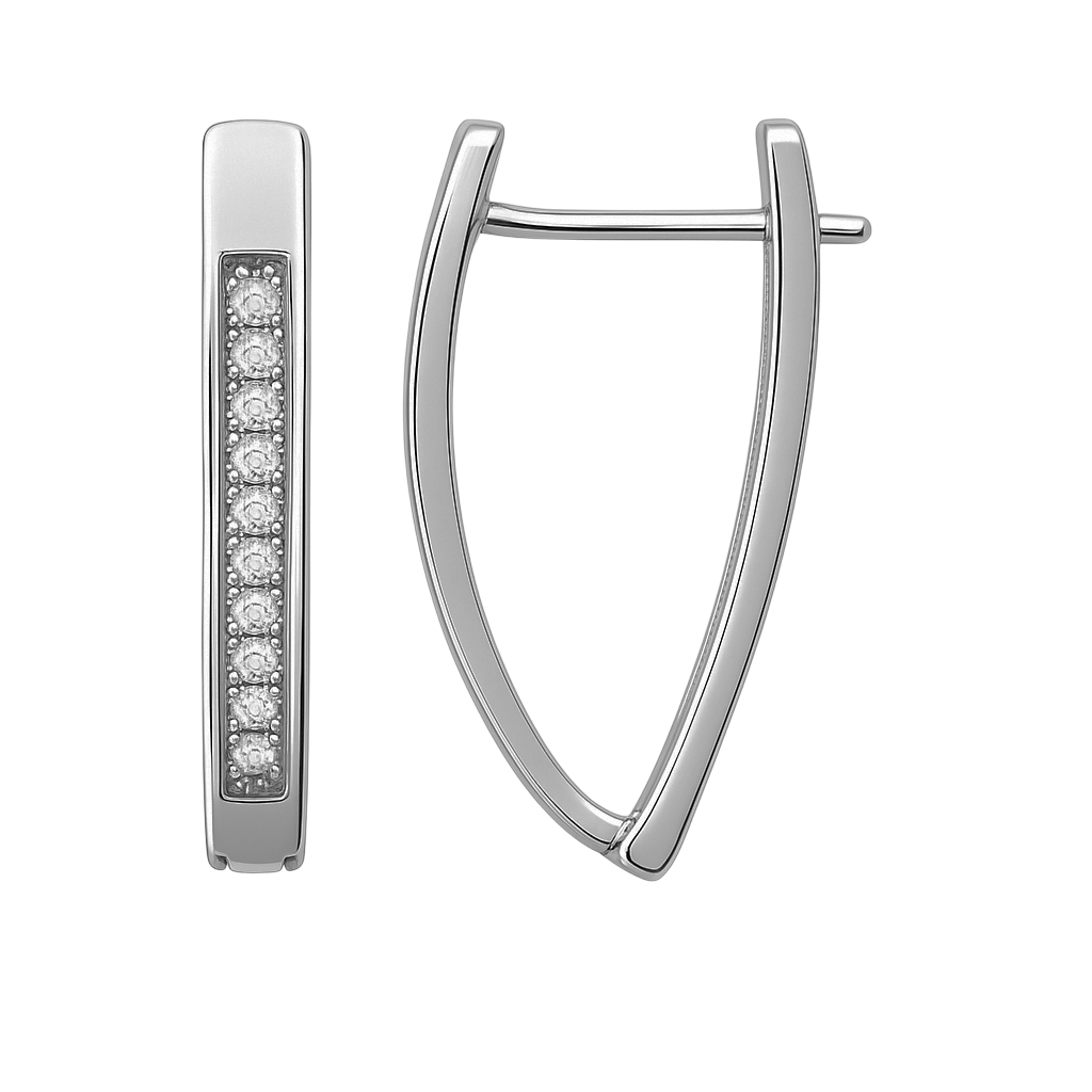 Boucles d’Oreilles en Argent Rhodié & Zirconium Blanc – Élégance Intemporelle