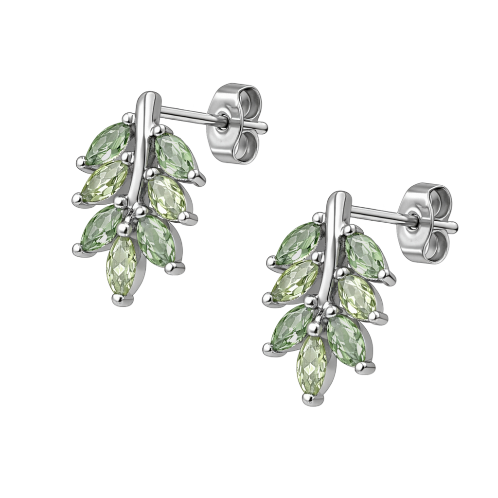 Boucles d’oreilles Feuillage en Argent 925 Rhodié & Zirconium Vert