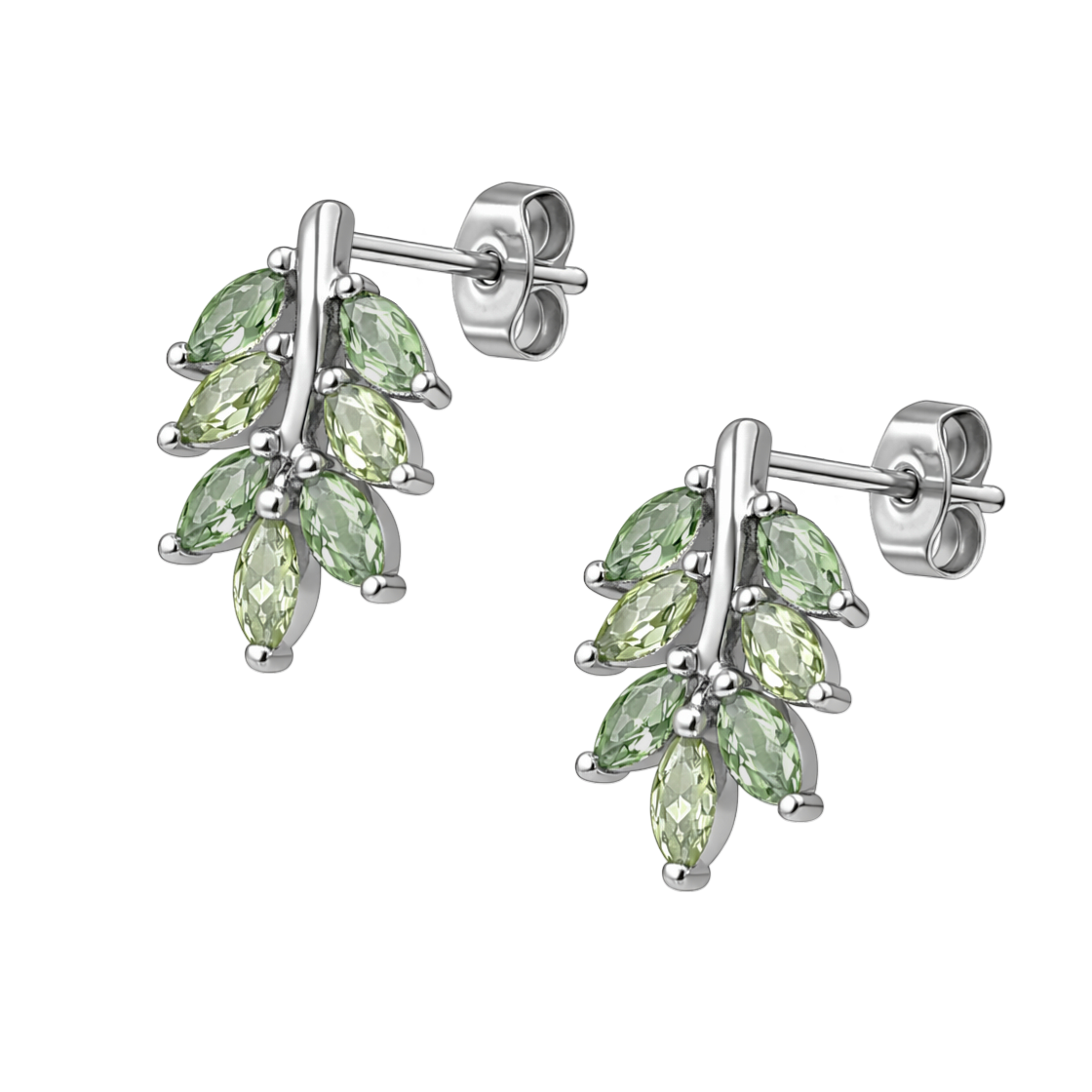 Boucles d’oreilles Feuillage en Argent 925 Rhodié & Zirconium Vert