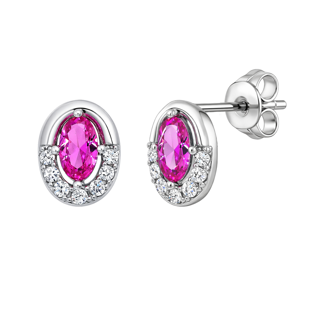 Boucles d’Oreilles Ovales Argent 925 Rhodié & Zirconium Rose