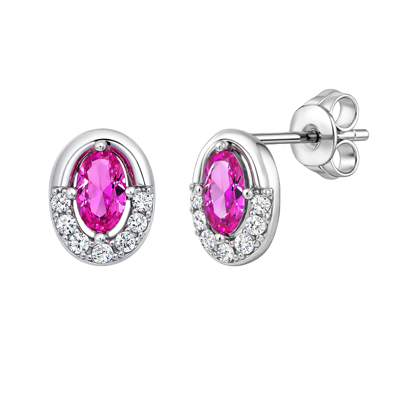 Boucles d’Oreilles Ovales Argent 925 Rhodié & Zirconium Rose