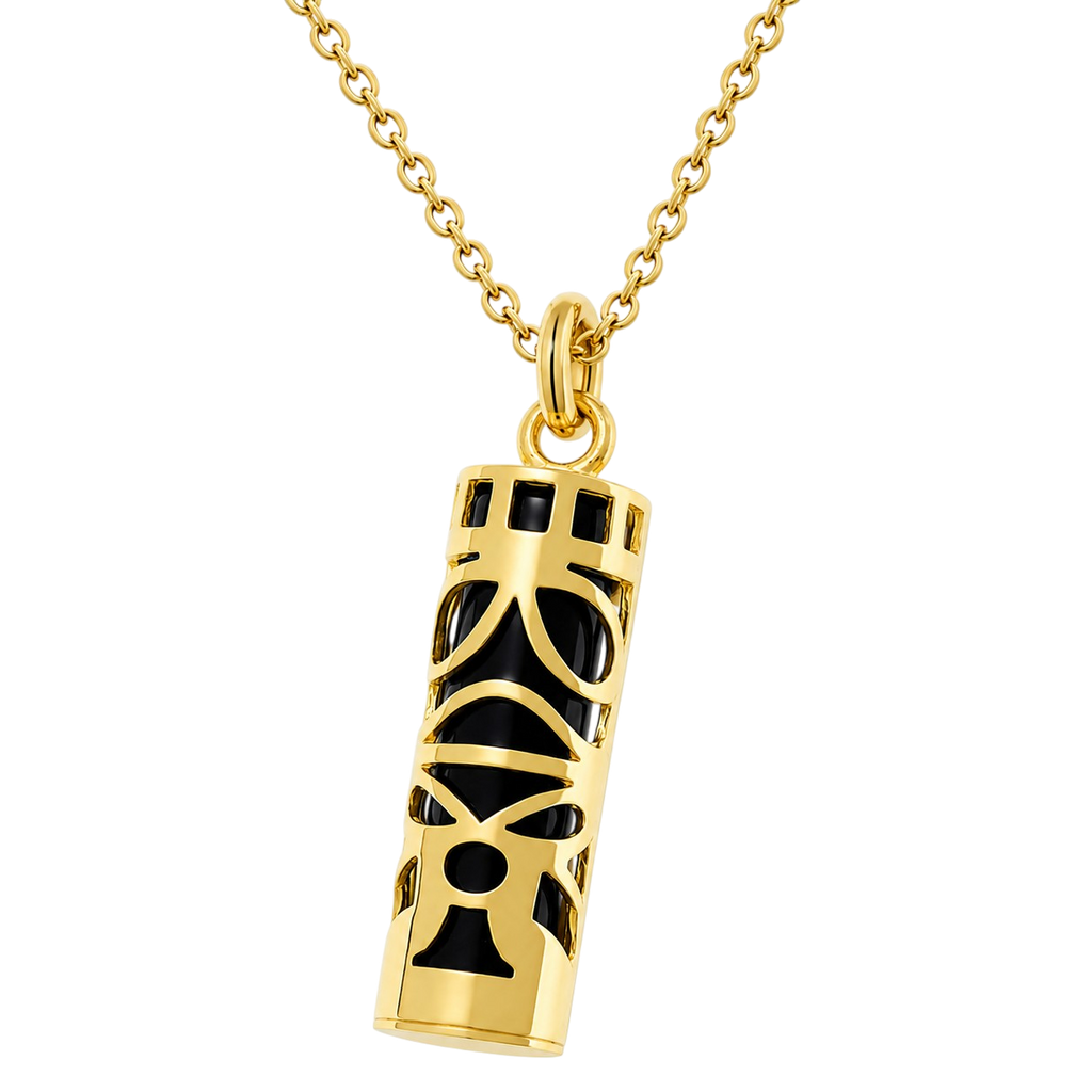 Collier Grand Tiki en plaqué or jaune 18 carats & onyx noir – Mixte