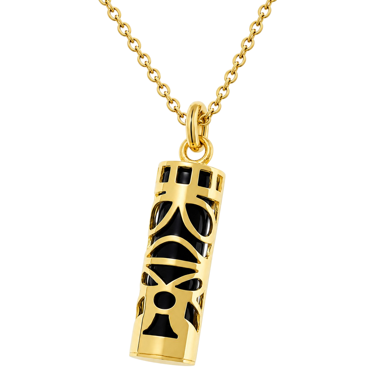 Collier Grand Tiki en plaqué or jaune 18 carats & onyx noir – Mixte