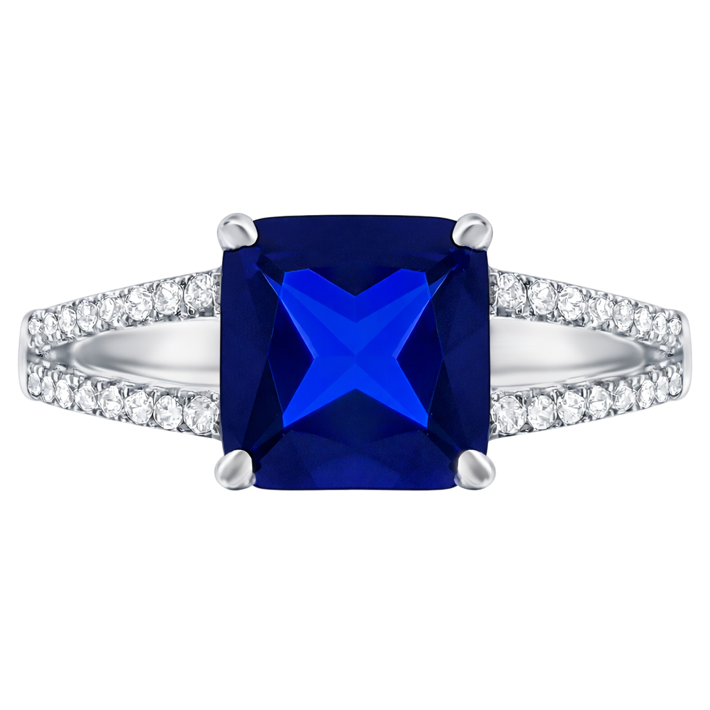 Bague Carrée Élégance – Argent 925 Rhodié & Zirconium Bleu
