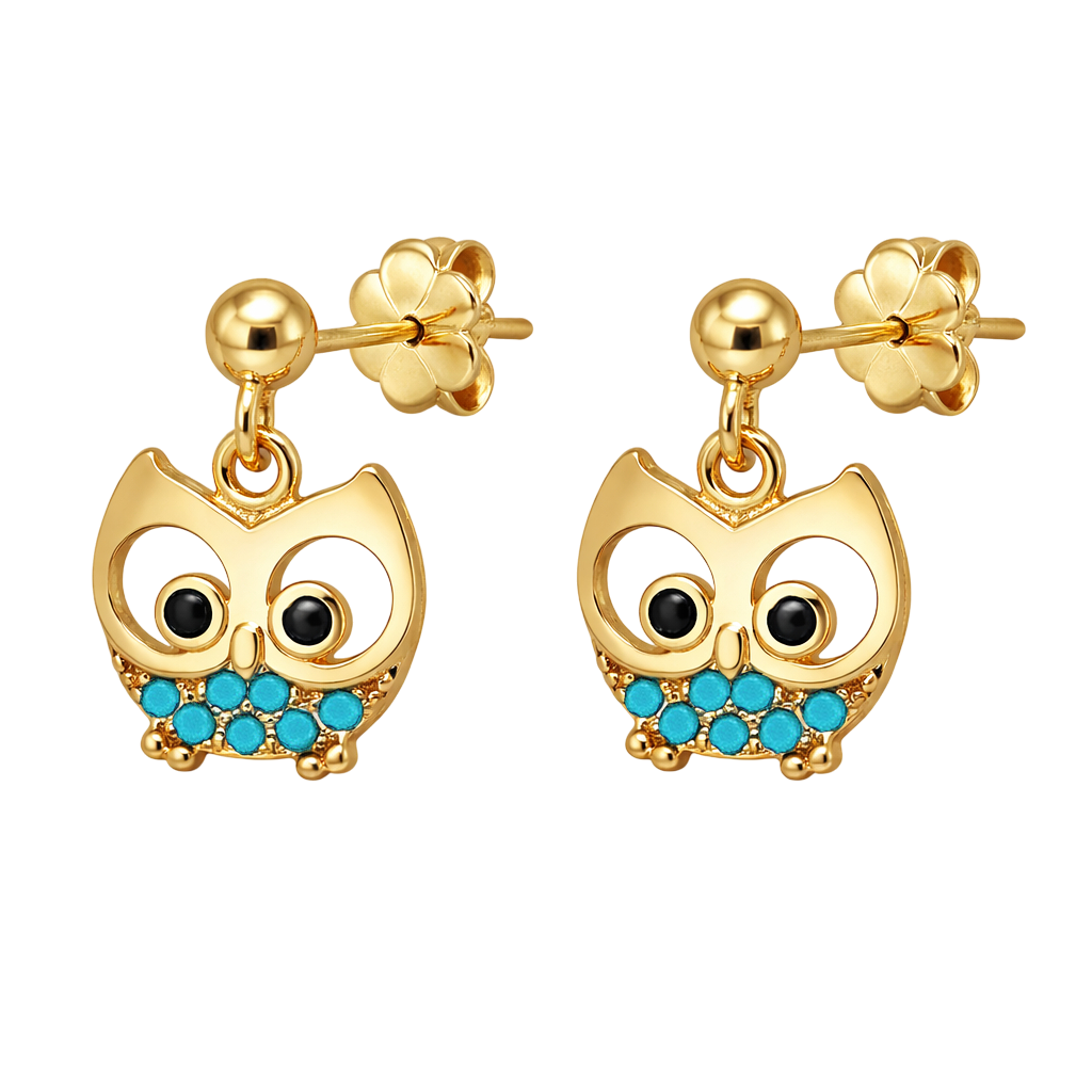 Boucles d’oreilles Hibou – Plaqué Or 18 Carats & Zirconium