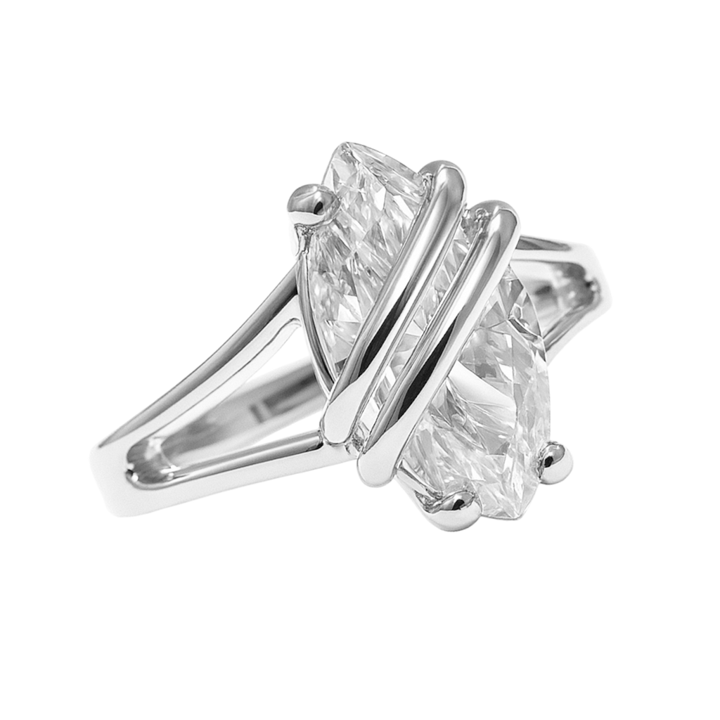 Bague Marquise Argent 925 Rhodié – Zirconium Taille Marquise – Design Moderne Croisé