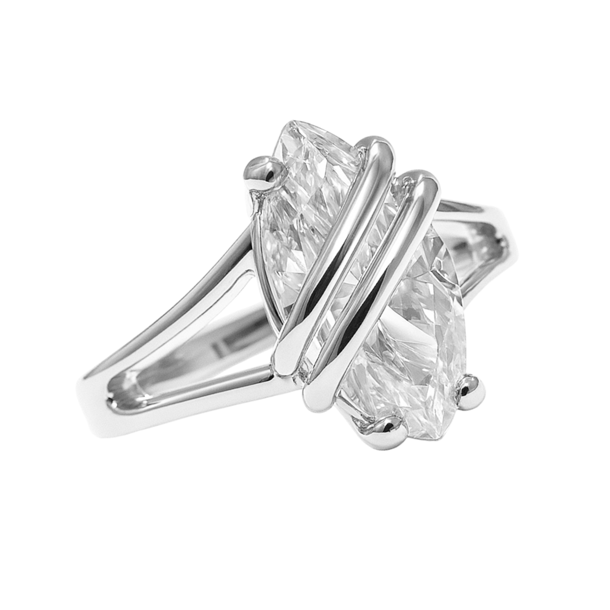 Bague Marquise Argent 925 Rhodié – Zirconium Taille Marquise – Design Moderne Croisé