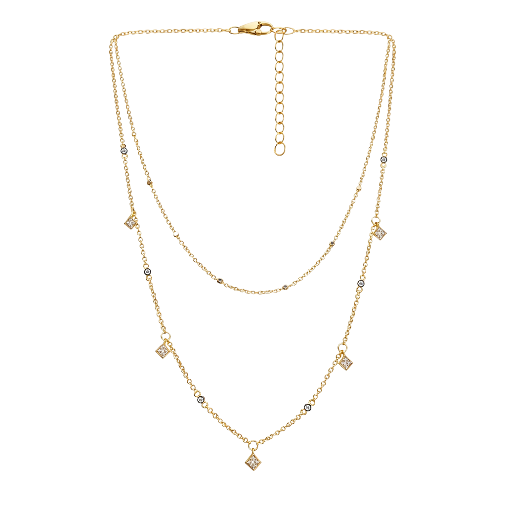 Collier Double Rang en Plaqué Or 18 Carats & Zirconium