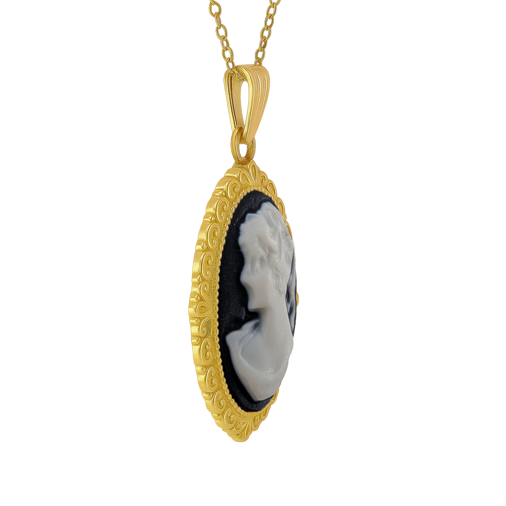 Collier Grand Camée noir – Plaqué Or | Bijou Vintage Élégant