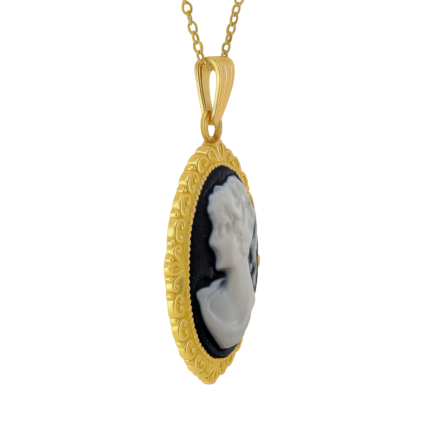 Collier Grand Camée noir – Plaqué Or | Bijou Vintage Élégant