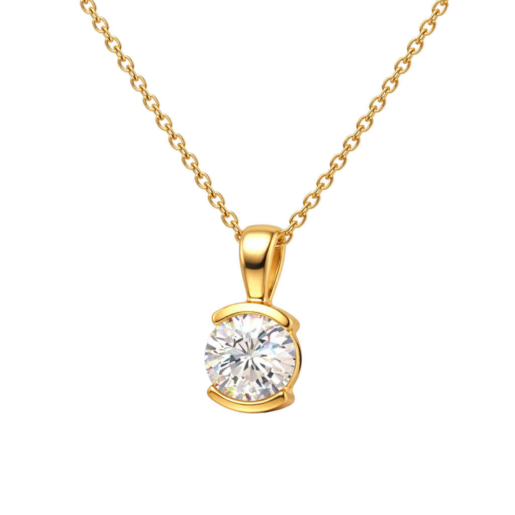 Collier Solitaire Zirconium 5 mm – Plaqué Or 18 Carats