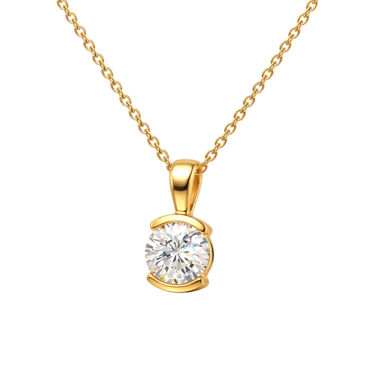Collier Solitaire Zirconium 5 mm – Plaqué Or 18 Carats