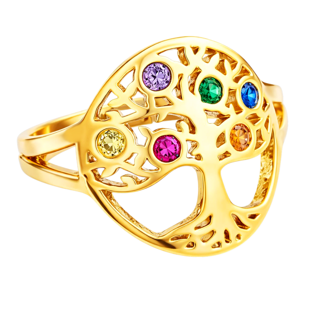 Bague Arbre de Vie – Plaqué Or 18 Carats & Zirconium Multicolore