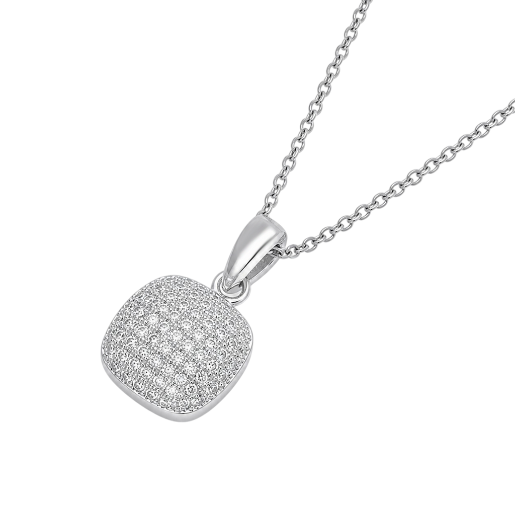 Collier en Argent 925 Rhodié & Zirconiums – Pendentif Pavé Carré | Orinae